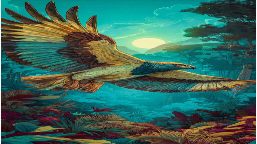 Majestic Eagle Flying Over a Fantasy Forest